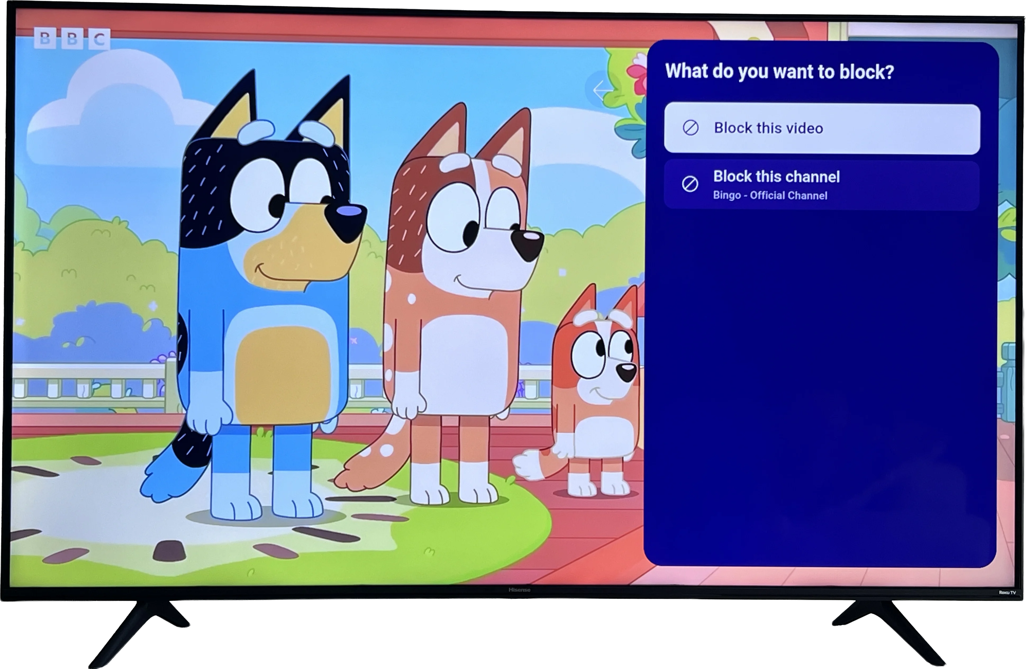YouTube Kids block side sheet on TV
